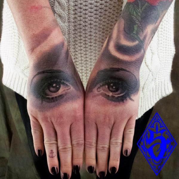 Tatuaje Realista Mano Ojo por Plurabella Tattoo