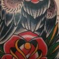 Calf Old School Owl tattoo by Sakura Tattoos