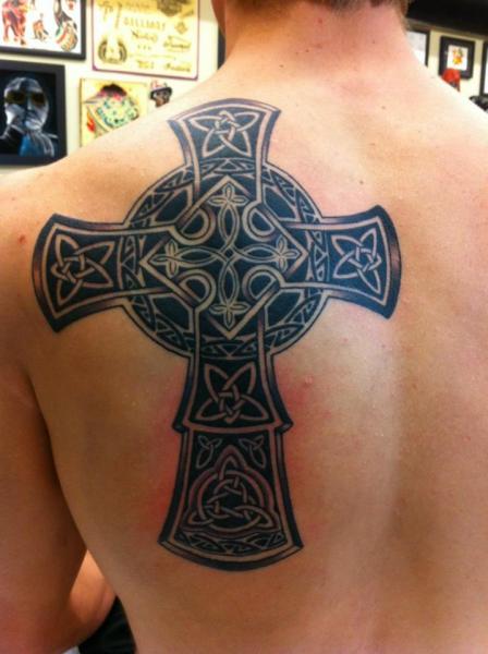 Back Religious Crux Celtic Tattoo by Salvation Gallery