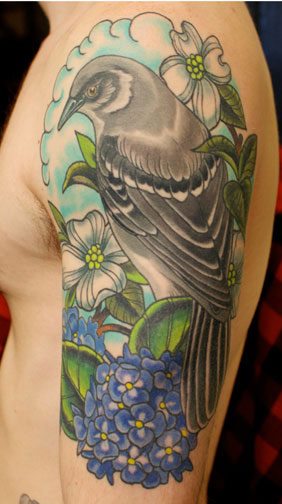 Shoulder Flower Bird Tattoo by Salvation Gallery