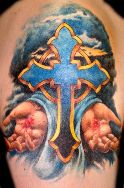 Hands Religious Crux Tattoo by Club Tattoo