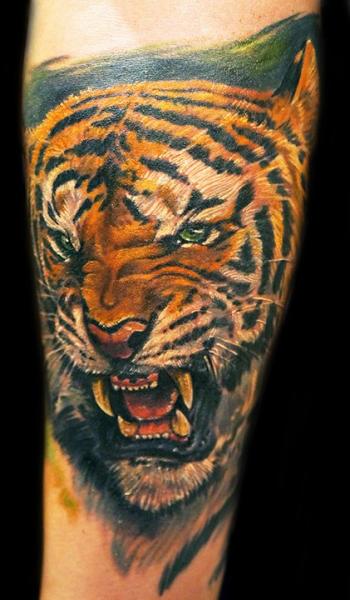 Arm Realistic Tiger Tattoo by Club Tattoo