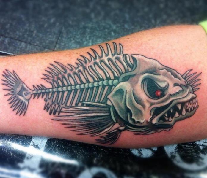 Arm Fantasy Skeleton Fish Tattoo by Tattoo Lous