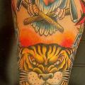 Arm Old School Owl Tiger tattoo by Tattoo Lous