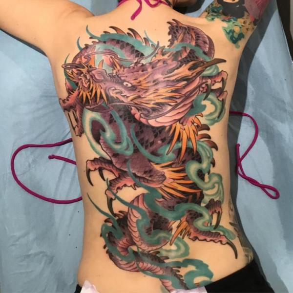Back Dragon Tattoo by Dimitri Tattoo