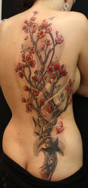 Tatuaggio Fiore Schiena Ciliegie di Dimitri Tattoo