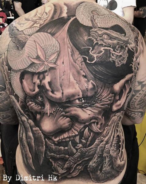 Snake Japanese Back Monster Tattoo by Dimitri Tattoo
