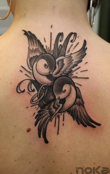 Old School Swallow Neck Tattoo by Dimitri Tattoo