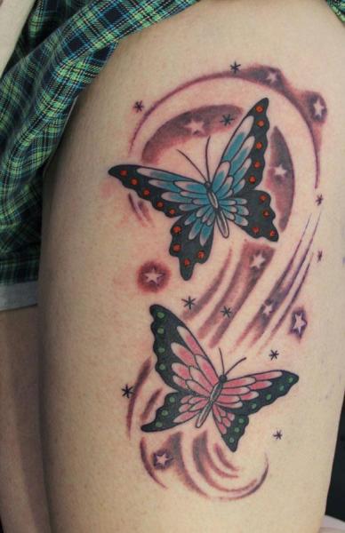 Butterfly Thigh Tattoo by Vitality Tattoo