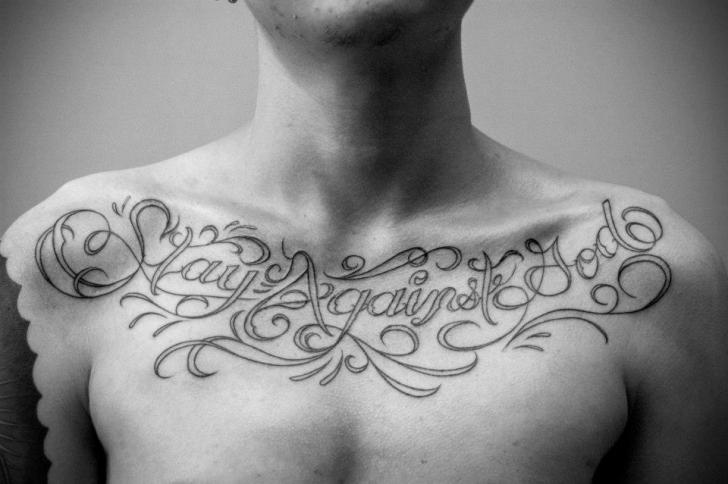 Chest Lettering Fonts Tattoo by Czi Tattoo Studio