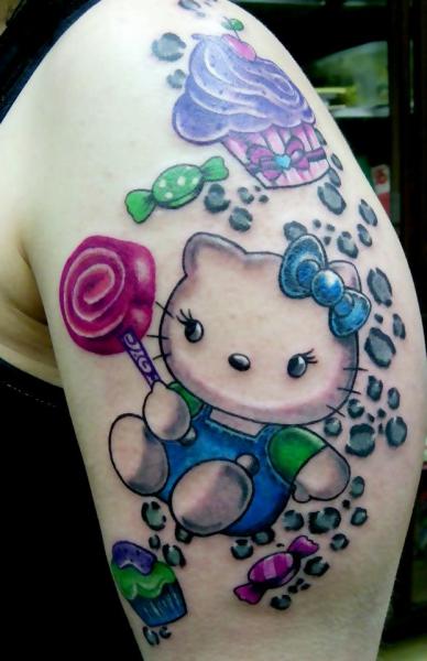 Shoulder Hello Kitty Tattoo by Bubblegum Art
