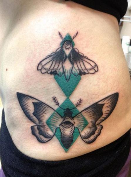 Side Moth Geometric Tattoo by Bubblegum Art