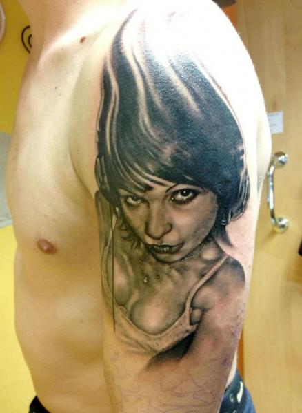 Shoulder Realistic Women Tattoo by Andys Tattoo