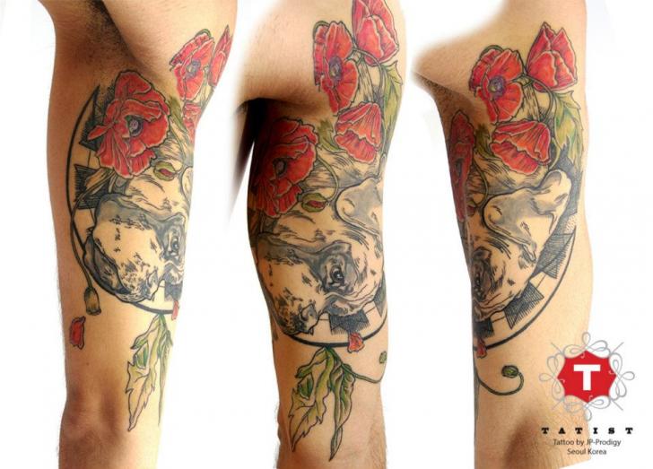 Arm Flower Dog Tattoo by Tatist Tattoo