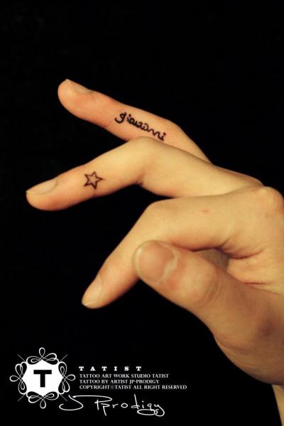 Finger Lettering Star Tattoo by Tatist Tattoo