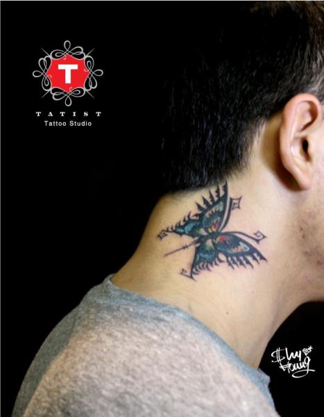 Butterfly Neck Tattoo by Tatist Tattoo