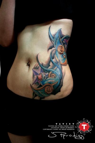 Side Belly Sparrow Tattoo by Tatist Tattoo
