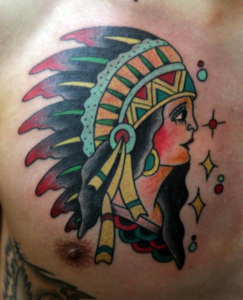 Tatuaż New School Klatka Piersiowa Indianin przez Sunrat Tattoo
