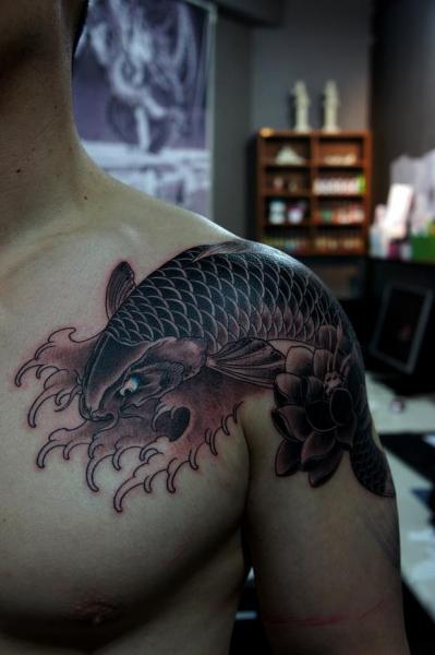Shoulder Japanese Carp Koi Tattoo by Og Tattoo