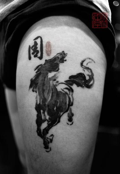 Horse Thigh Tattoo by Tattoo Temple