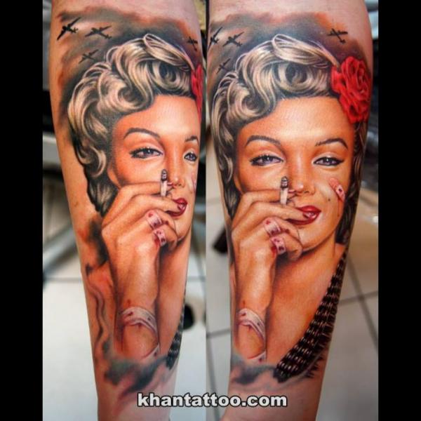 Tatuaje Brazo Realista Marilyn Monroe por Khan Tattoo