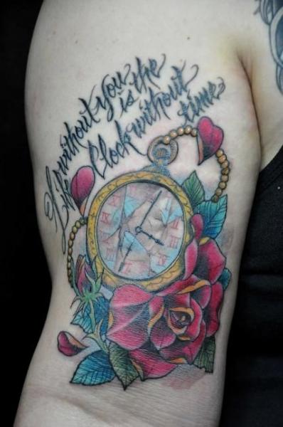 Arm Clock Flower Tattoo by Detroit Diesel Tattoo