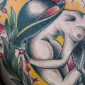 Old School Totenkopf Frauen Schach tattoo von Detroit Diesel Tattoo