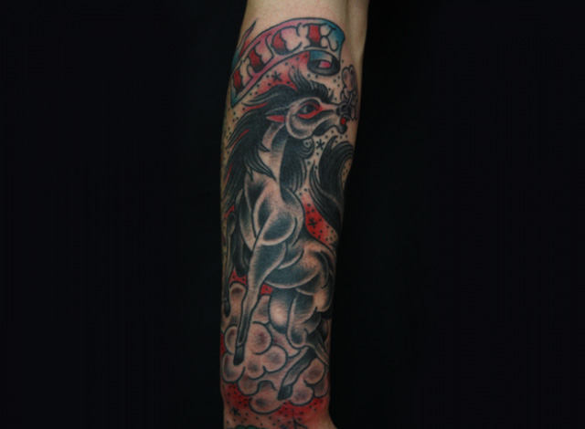 Arm Old School Horse Tattoo by Inkrat Tattoo