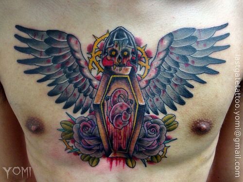 Chest Old School Wings Tattoo by Last Gate Tattoo