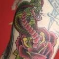tatuaje Brazo New School Serpiente Flor por South Dragon Tattoo