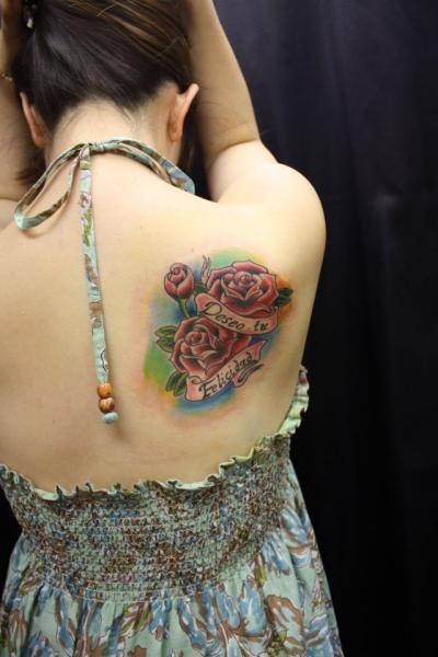 Flower Lettering Back Tattoo by South Dragon Tattoo