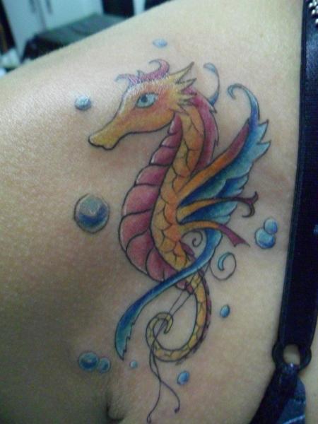 Shoulder Seahorse Tattoo by Hell Tattoo
