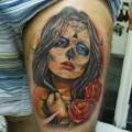 Mexikanischer Totenkopf Oberschenkel tattoo von Hell Tattoo