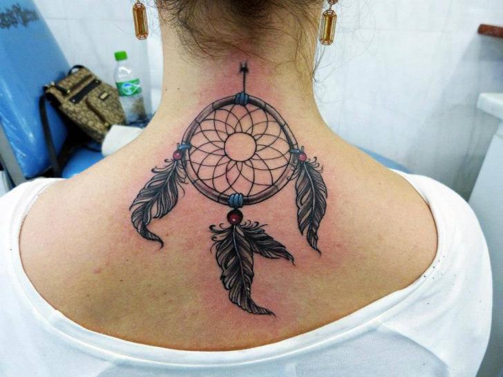 Neck Dreamcatcher Tattoo by Leds Tattoo