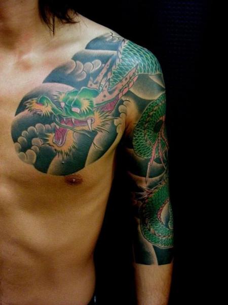 Shoulder Arm Chest Japanese Dragon Tattoo by Tattoo HM
