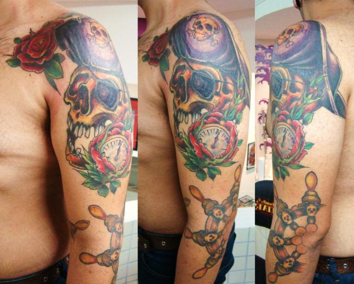 Arm Skull Rudder Pirate Tattoo by Tattoo Loyalty