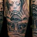 tatuaje Hombro Cráneo Mujer Ojo por Medusa Tattoo