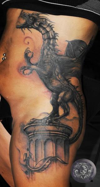 Tatuaggio Fantasy Fianco Draghi di Medusa Tattoo