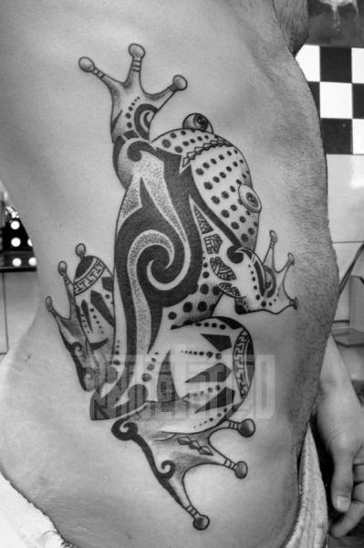 Side Tribal Frog Tattoo by Prive Tattoo
