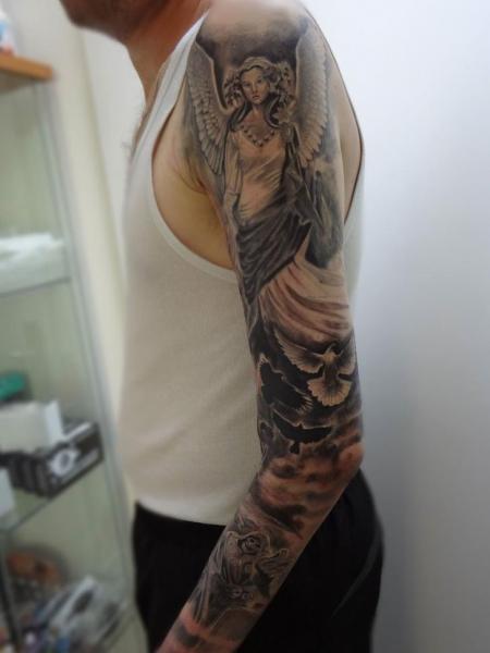 Angel Bird Sleeve Tattoo by Tattoo Stingray