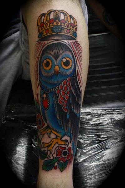 Arm New School Owl Tattoo by All Star Ink Tattoos