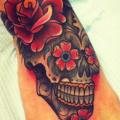 Old School Foot Flower Skull tattoo by All Star Ink Tattoos