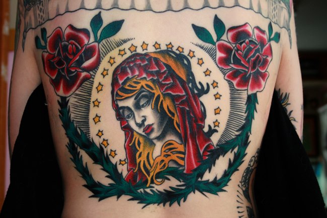 Tatouage Old School Fleur Retour Religieux par Ace Of Sword Tattoo