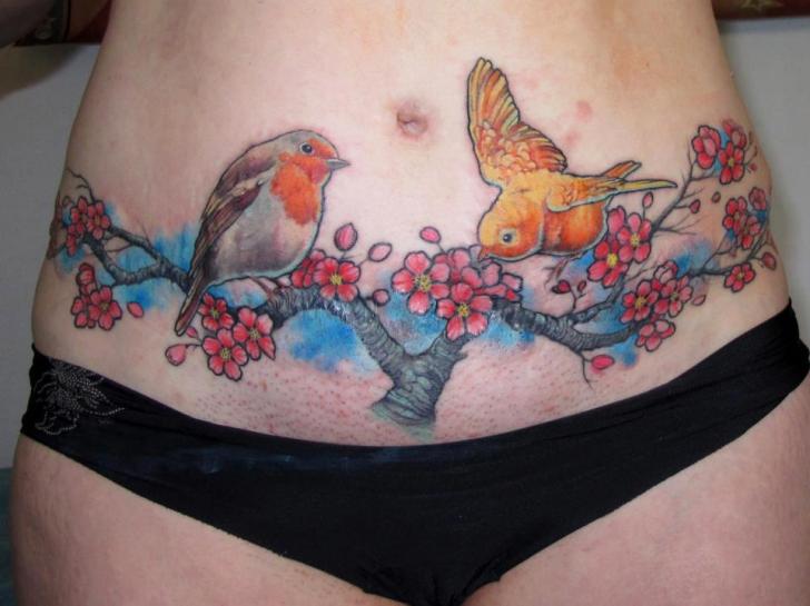 Belly Bird Tree Tattoo by Blood for Blood Tattoo