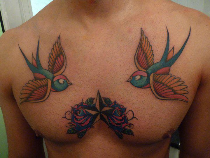 New School Chest Sparrow Tattoo by Blood for Blood Tattoo