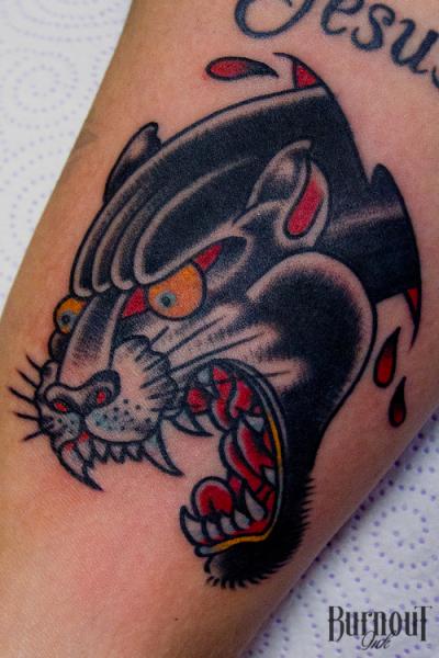Arm Old School Panther Tattoo by Burnout Ink