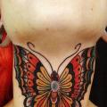 Old School Butterfly Neck tattoo by Carnivale Tattoo