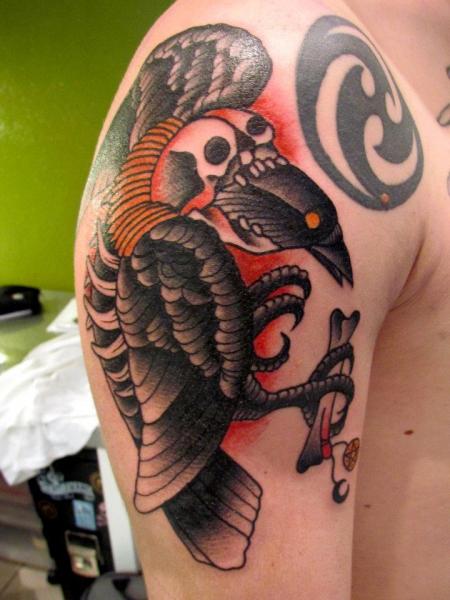 Shoulder Old School Crow Tattoo by Carnivale Tattoo