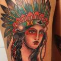 Old School Women Indian Thigh tattoo by Carnivale Tattoo