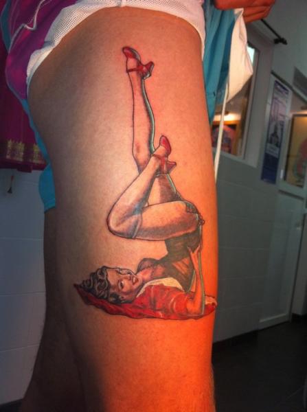 Pin-up Thigh Dancer Tattoo by Ibiza Ink